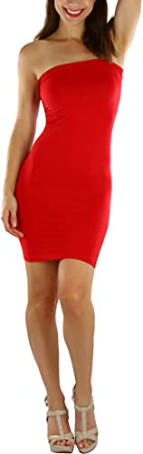 Tobeinstyle Women's Classic Microfiber Seamless Strapless Stretchy Mini Tube Slip Dress - Red - Os #TOP3