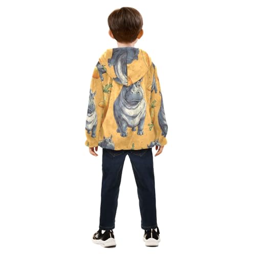 Hippo and Carrot Pattern Toddler Fleece Jacket Girl Boys Hooded Fleece Jacket Coat Warm Outwear Zip-up 3-10T4