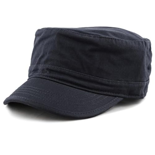 The Hat Depot Cadet Military Army Baseball Cap Tie Dye & Washed Cotton Basic & Distressed Cadet Brushed Cotton Cap (1. Basic - Navy)