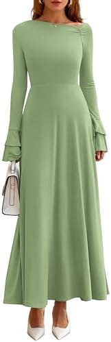 PRETTYGARDEN Womens Dresses Formal Off The Shoulder Long Sleeve Ruched Knit A-Line Maxi Wedding Guest Dress Fall Clothes