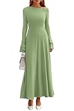 PRETTYGARDEN Womens Dresses Formal Off The Shoulder Long Sleeve Ruched Knit A-Line Maxi Wedding Guest Dress Fall Clothes(Sage Green,Large)
