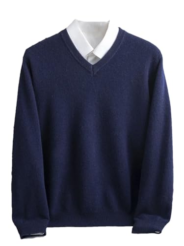 Men's V-Neck Wool Sweater Long Sleeve Pullover Merino Wool Knitwear Casual Top