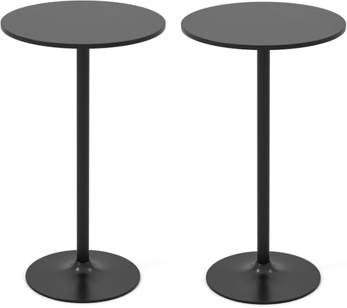Image of Giantex 2PCS 2-in-1 Bar Table with Detachable Pole, Heavy-Duty Metal Base, 24 inch Round Top, 40 inch /22 inch Two Convertible Height, Cocktail Pub Table for Dining Room, Restaurant, Kitchen, Black