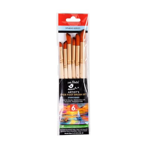 Image of Little Birdie Deer Foot Brush Synthetic Hair Size 2, 4, 6, 8, 10, 12 Set of 6pc | Artist Paint Brush Set, Blending Brush, Acrylic Painting, Watercolor Art, Decorative Craft