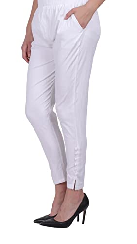 Image of RFASHION White Stretchable Cotton Lycra Cigarette /Boondi Pant