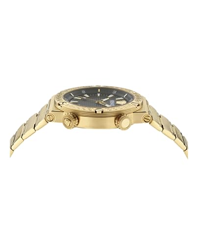 Versace Greca Logo Diver Collection Luxury Mens Watch Timepieces with a Gold Bracelet and Case Featuring a Black Dial2
