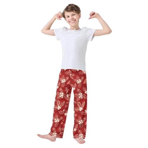 ZZXXB Berry with Holly Leaves Boys Long Pants Soft Trousers Elastic Waist Kids Lounge Bottoms with Pockets S-XL2