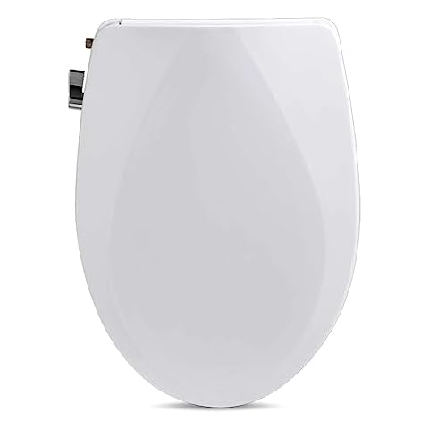 Alpha ONE V2 Bidet Seat - IMPROVED COLOR - Elongated - Non-Electric Dual Nozzles - Ultra Low Profile - Powerful Spray - EZ 1 Lever Control - Brass Valve and Fittings - LED Nightlight Cover