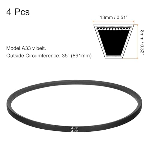 Image of uxcell 4pcs A33 or 4L350 Classic Wrapped Rubber V-Belt, 33 inch(841mm) Inside Circumference, A Profile V Belt