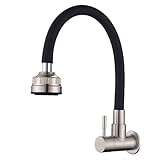 HomeLava Wasserhahn Küche Wandmontage nur Kaltwasser Armatur Wandarmatur mit 4-Modus-Sprüher 360° Schwenkbar Multifunktion, 304 Edelstahl Küchenarmatur nur Kaltwasserhahn