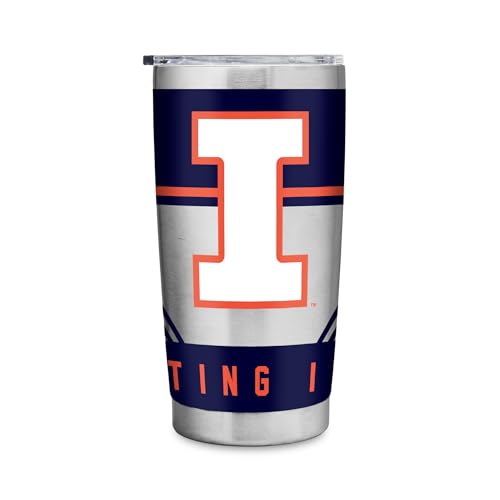 Rico Industries NCAA Illinois Fighting Illini 20oz Stainless Steel Tumbler with Lid - Great For Coffee, Tea, Water or Cocktails
