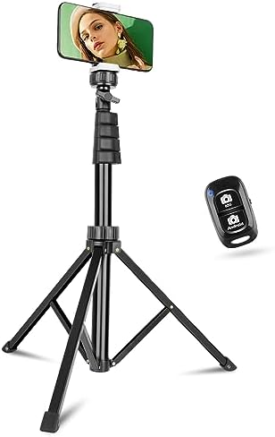 Aureday 67" Phone Tripod, Extendable iPhone Tripod Stand with Wireless Remote & Phone Holder, Aluminum Selfie Stick Tripod for iPhone/Camera/GoPro