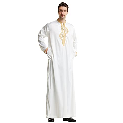 Kimono long homme musulman abaya caftan de Dubaï blanc taille S