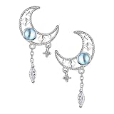 ROMISBABA Pendientes Borlas de Luna Hueca en Plata para Mujer, Delicados y Resistentes, Diseño Sencillo Material de Cobre y Circonita, Ideales para Fiesta o Baile