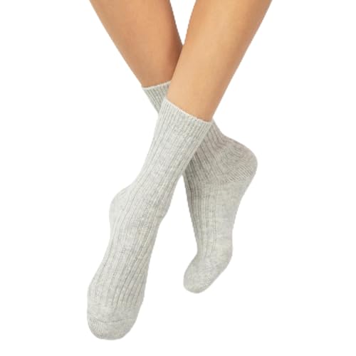 Jet&Bo Cashmere Bed Socks Unisex Medium (Womens 6-10 Mens 4-8) - Thick Ultra-Soft Cashmere Socks for Women & Men Light Gray