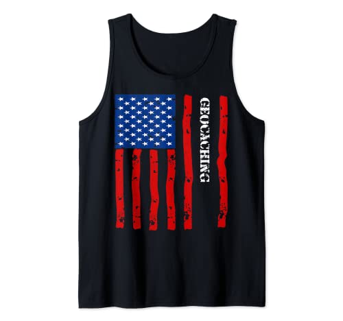 Cool Geocaching accesorios Things Stuff USA Flag Camiseta sin Mangas