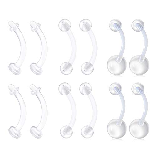 QWALIT 14g Clear Belly Button Rings Bioflex Plastic Belly Ring Curved Barbell Navel Piercings Retainers for Work Surgery 10mm 14mm 16mm 18mm
