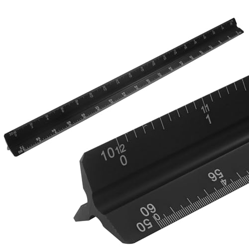 OSVJE 2 Pack Engineer Scale Ruler, 12-Inch Solid Aluminum Triangular Ruler Laser-Etched Drafting Tool for Civil Engineer, Draftsman, Black (1:10, 1:20, 1:30, 1:40, 1:50, 1:60)