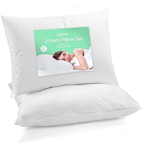 Equinox International - 2-Pack Lit oreillers - 50,8 x 66 cm - 900 g/m² Ultra Doux Sable Délavé Housse en Coton, avec garnissage en Microfibre de Lofty 2-Pack Pillow Soft Pillows Blanc Cover