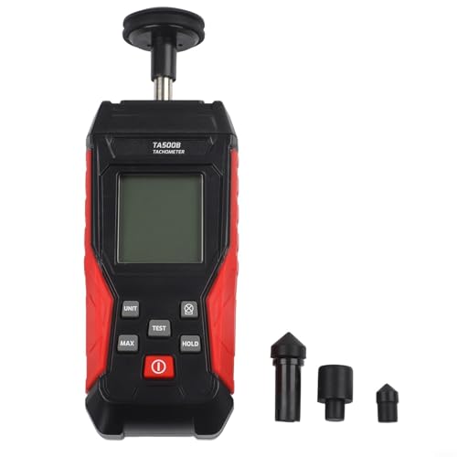 Digital Tachometer for Contact RPM Measurement 3-19999 RPM, LED Backlit Display, Data Hold & Min/Max Recall, Industrial Grade Speed Gauge for Motors, Fans, Pumps, Turbines - Black/Red