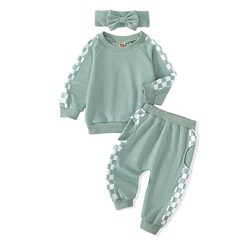 Image of AMAWMW Infant Baby Girl Clothes Long Sleeve Loose Sweatshirts Pockets Pants Headband Outfits Fall Winter Spring Gift