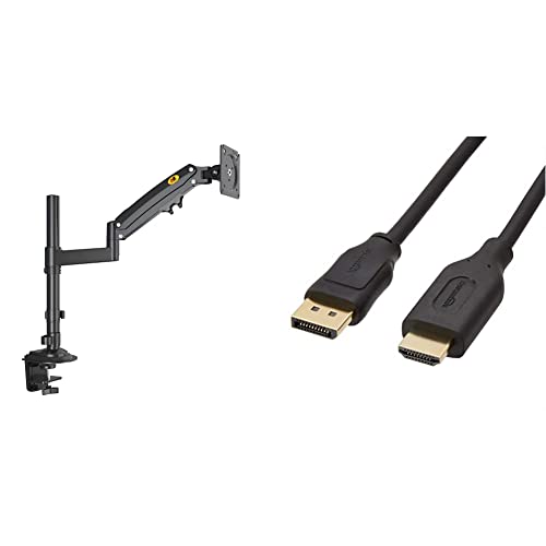 Ergosolid Tischhalterung mit Gasfeder für 22-35 Zoll LCD-Bildschirme mit VESA max. 100 x 100 mm, bis 12 kg, H100, 22" - 35" & Amazon Basics DisplayPort auf HDMI Kabel mit vergoldeten Steckern 1,8 m Cover
