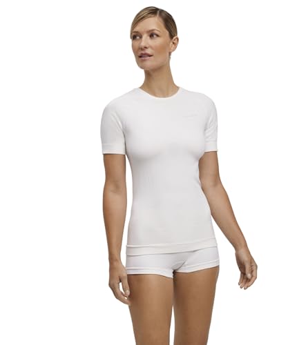 FALKE Damen Baselayer-Shirt Warm Round Neck W S/s Ts Funktionsmaterial schnelltrocknend 1 Stück, Weiß White 2860, M