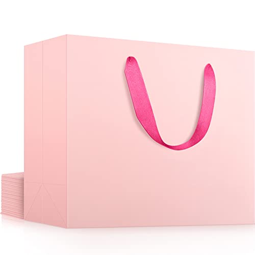EUSOAR Extra Large Pink Gifts Wrap Bags, 12 Pack 16x6x12 inches Shopping Bags with Handles Bulk, Retail Wrapping Bags for Wedding, Craft Grocery, Boutique, Party Favor, Business