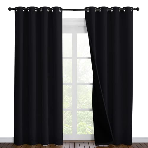 Image of NICETOWN High-End Thermal Curtains, Full Blackout Curtains 86 inches Long for Dining Room, Soundproof Window Treatment Drapes for Hall Room, Black, 55 inches Wide Per Panel, Set of 2 Panels