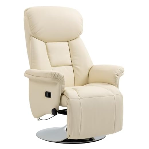 HOMCOM Fauteuil de Relaxation Fauteuil Relax de Salon inclinable pivotant Repose-Pied réglable accoudoirs, Chaise TV en Similicuir synthétique, jusqu'à 150 kg, pour Salon, Chambre, Home cinéma, crème
