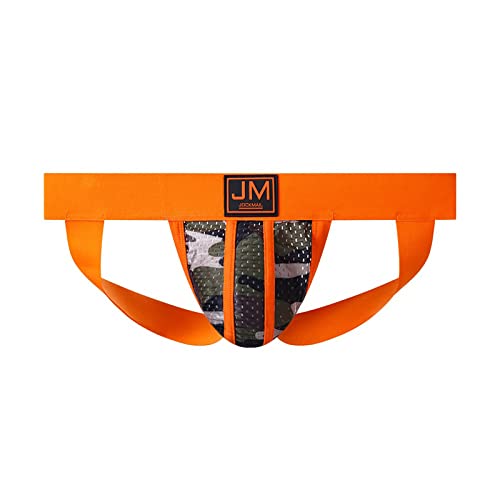 WENKOMG1 Mens Jock Straps,Hot Sexy Gay Wide Belt G String Thongs Camouflage Breathable Pouch Solid Jockstraps For Men(Orange,X-Large) - Image 3
