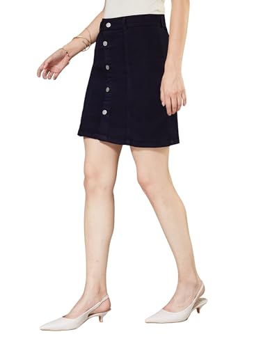 Image of Miss Chase Women's Regular High Rise Above Knee Stretchable Denim Skirt