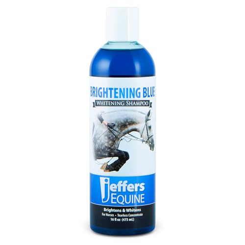 Jeffers Equine Brightening Blue Whitening Horse Shampoo, 16oz – Soap Free, Detergent Free Grooming Shampoo for Coat, Mane & Tail, Removes Tough Stains, Enhances Shine, Safe for White & Light Coats