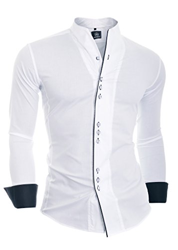 D&R Fashion Hombres la Moda con los puños Doble Banda Abuelo del Collar y la tubería Contraste