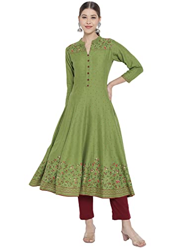 Image of Yash Gallery Women's Rayon Relaxed Fit Anarkali Floral Printed Kurta
