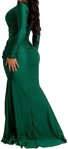 Image of Women's Elegant Formal Mermaid Maxi Dress Off Shoulder Long Sleeve Wedding Split Evening Gown Prom Cocktail Party Dresses