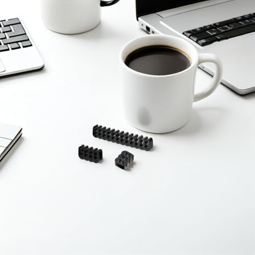 24 piezas organizador de cables plástico con peines para escritorio, soporte de cables negro de PP para gestión de cables bajo escritorio y uso doméstico miniatura 6