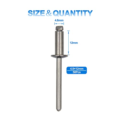 BESTYCHAO 50 Stück 304 Edelstahl Blindnieten (4,8mm x 12mm)
