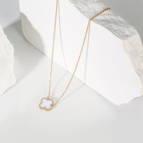 18K Gold Plated Clover Necklace for Women Four Leaf Clover Necklace Flower Lucky Double Sided Pendant Dainty Trendy Jewelry Birthday Gifts for MoM Women Sister Grandma Besties Coworker3