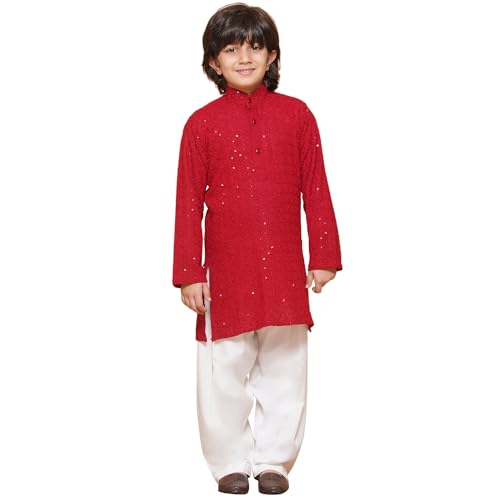 Image of AJ DEZINES Kids Kurta Pajama Set For Boys | Embroidery Chikankari Kurta Set | Traditional & Festive Outfit | Cotton Stylish Boys Kurta Pyjama | Perfect For Festivals Wedding & Family Function