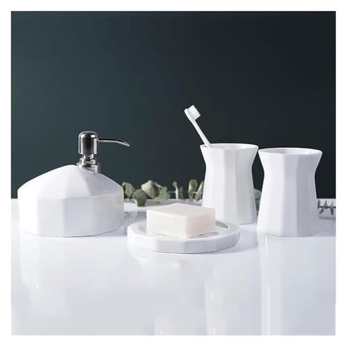 Juegos dispensadores de baño con dosificador antigoteo y organizador cerámico higiénico blanco 5