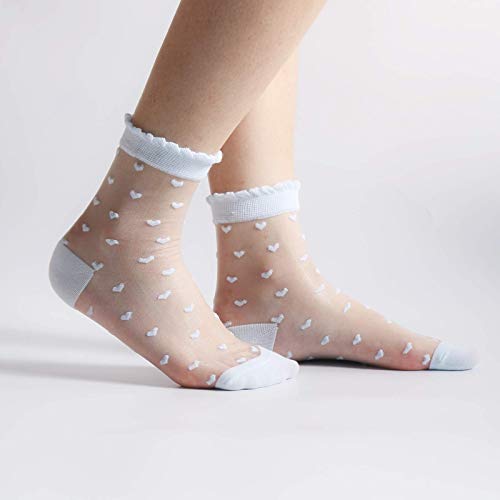 Cityelf 5 Pairs Ultra Thin Summer Socks Women Transparent Lace Elastic Silk Stockings Sheer Short Anklets (One Size Fits All, Heart) #TOP4