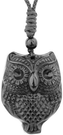 Black Obsidian Owl Necklace Natural Crystal Animal Talisman Protection Pendant Adjustable Rope Cute Owl Amulet Necklaces Spiritual Jewelry for Men Women