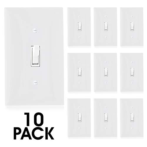 Maxxima 3 Way Toggle Wall Switch On/Off White 15A, Light Switch Wall Plates Included (Pack Of 10) #TOP5