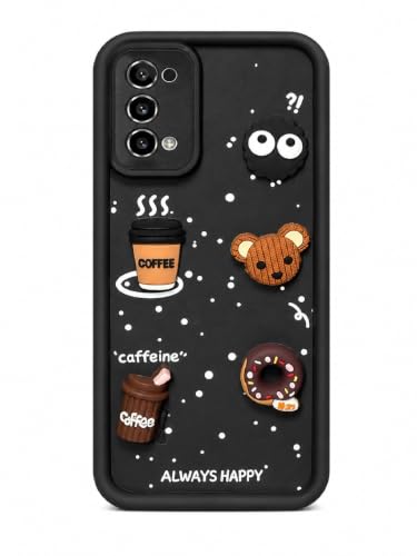 Image of Bintage Cute Fun Taddy Cartoon 3D Ball Bear Milk Cake Coffee Silicon Case Full Body & Camera Protection Back Cover Compatible for Realme 7 Pro 4G - Black