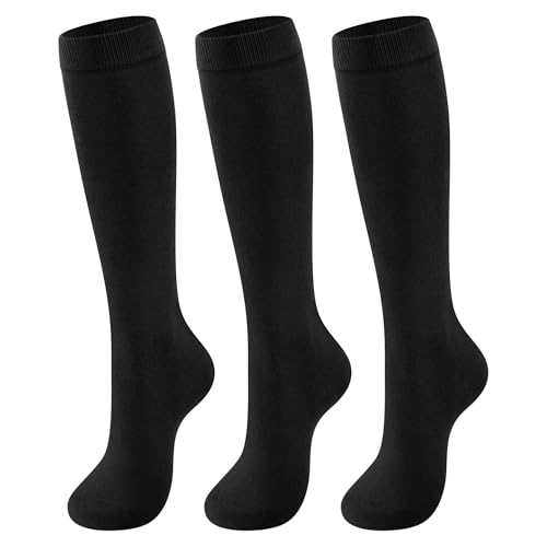 CLOSEMATE Kniestrümpfe Damen Lange Socken 3 Paar – 80% Weiche Baumwolle,...
