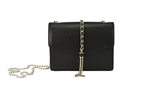 Sac à main en cuir PU noir doté d'une bandoulière chaîne dorée moderne
