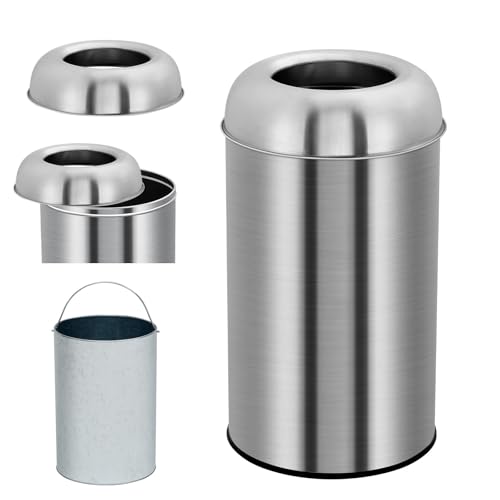Towallmark 13 Gallon Trash Can, Stainless Steel Trash Bin, Round Commercial Grade Garbage Can & Removable Inner Bucket, Open Top Trash Cans for Kitche
