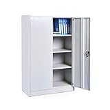 Panana Metall Büro Aktenschrank Hoher Speicher Schrank Dokument Fächer Abschließbare Doppeltüren Einstellbare Regale (Weiß, 4-Schicht)