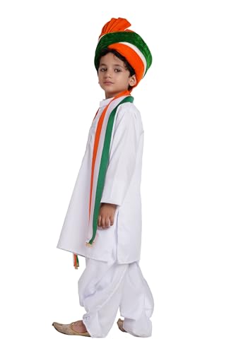 Image of Kaku Fancy Dresses White Dhoti Kurta & Safa Stole For Kids, Kurta Set For Boys & Girls, White